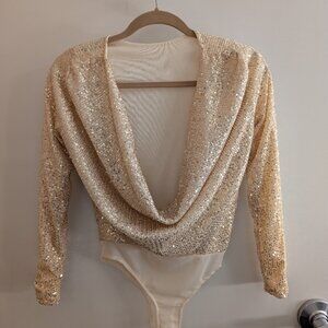Gold draped back bodysuit